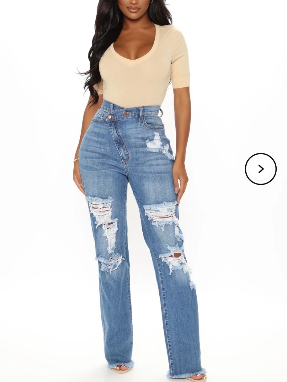 Brand New High-Rise Distressed Straight Leg Jeans - Light Blue